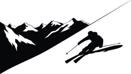 Professional skier jumping on mountain slope vector silhouette for winter vacation sports branding. © MOSTLAKI