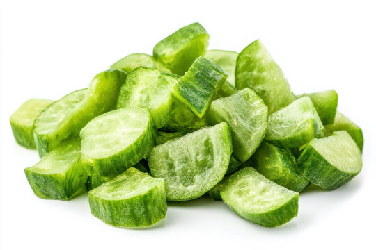 Pile of chopped fresh pointed gourd vegetable isolated on white