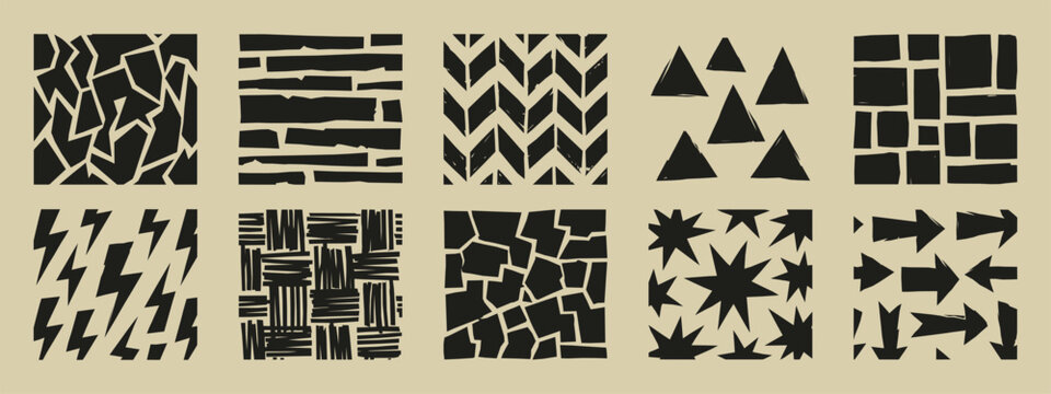 Set of Hand Drawn Geometric Pattern Tiles with Arrows Stars and Textures