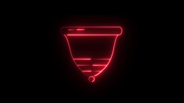 A glowing red icon of a menstrual cup, a reusable feminine hygiene product.&nbsp;