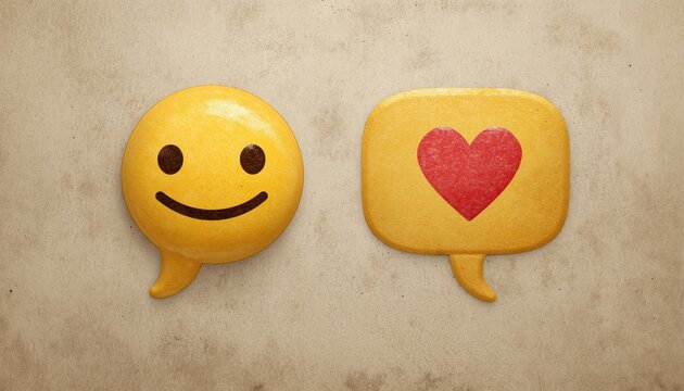 Emot And Bubble Talk Template, Symbol, And Emojis For Happy, Loving, Fun, And Laughter-Filled Communication.