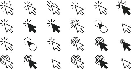 Fototapeta premium Mouse cursor click variations icon set isolated on white background