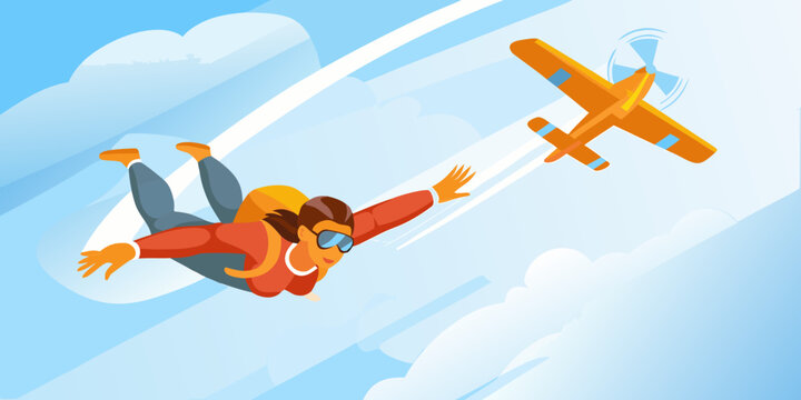 skydiving person with airplane colorful vector illustration
