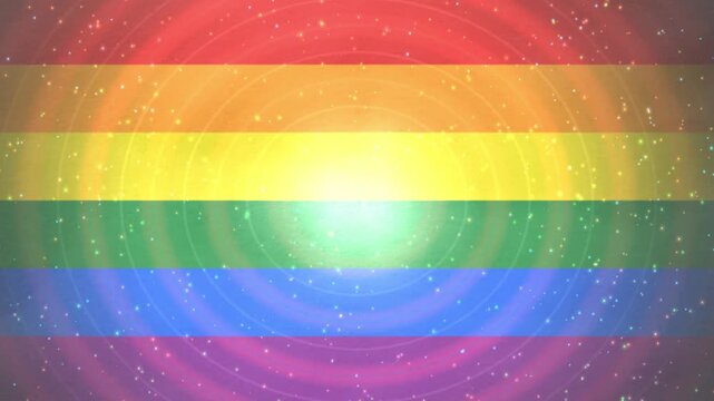 Abstract rainbow flag with a bright light in the center.