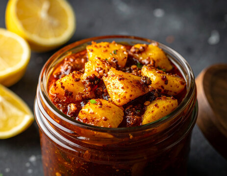 Traditional keri achar soaked in rich mustard oil.