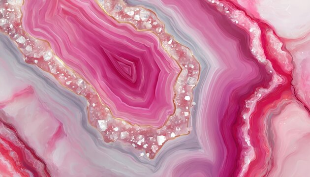Pink Agate Slice Mineral With An Abstract Pattern On A White Background. This Stunning Piece Showcases The Natural Beauty Of Agate.
