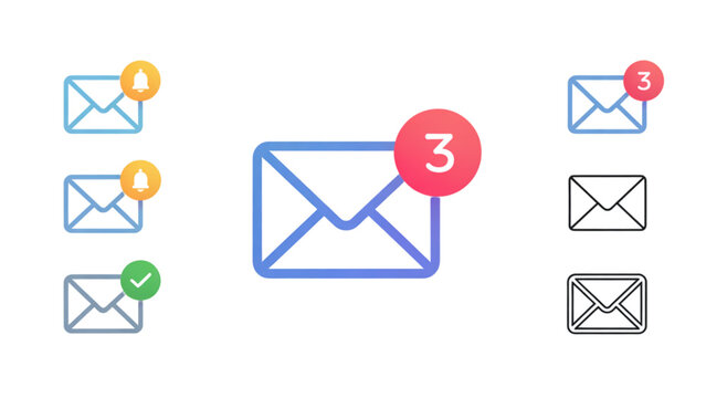 Red email notification icon with three unread message alerts and delete symbol Vector
