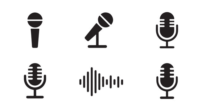 Microphone Solid Icons and Sound Wave Graphic for Audio Apps