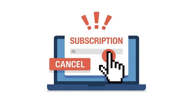 Cancel subscription, unsubscribe, online cancellation, membership cancel button, laptop screen