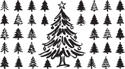 Obraz premium Brush Drawn Christmas Tree Silhouette Ink Marker Calligraphy Vector Icon
