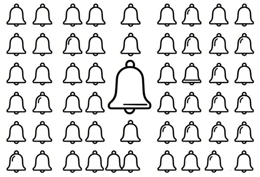 Set of 30 linear outline bell icons, editable stroke, consistent weight, clear negative space, vector SVG assets.