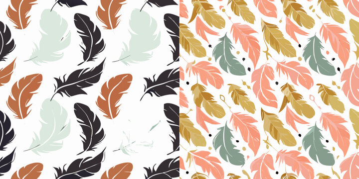 feather pattern seamless design with falling feathers on white background