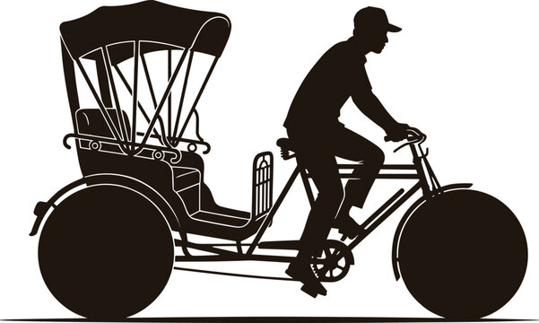 Pedicab silhouette with driver on white background high quality professional detailed modern elegant stylish clean crisp vibrant colorful digital creative innovative