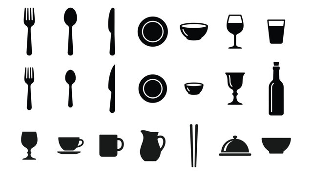 Black silhouette cutlery and dinnerware set for restaurant or dining concepts