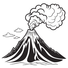 Erupting volcano with smoke clouds line art graphic illustration, eruption © bb2