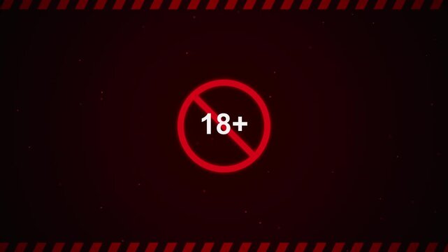 Eighteen plus age restriction sign warning on a dark red background