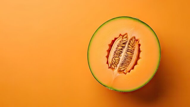 sliced ripe honeydew melon on warm peach background minimal composition