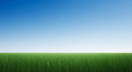 Obraz premium Vibrant Green Grass Field Under a Clear Blue Summer Sky with Copy Space Background