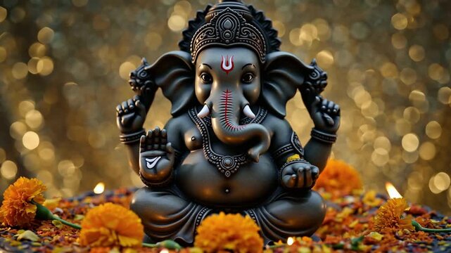 Bright holiday composition for happy Ganesh Chaturthi, abstract vivid composition consists of fictional unreal fantastic vision on background