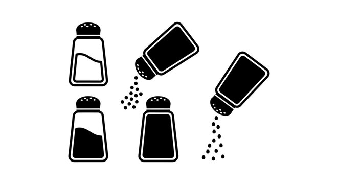 salt and pepper shakers pouring spices icons for seasoning food graphic symbols