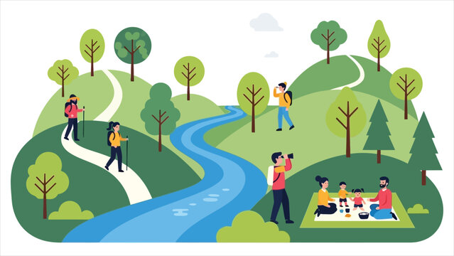 A Vibrant Visual Exploration of Sustainable Ecotourism, Multi-Generational Recreation, and the Vital Connection Between Human Well-being and Preserved Natural Landscapes