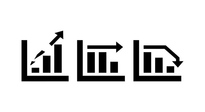 business growth and decline bar chart icons representing progress and loss