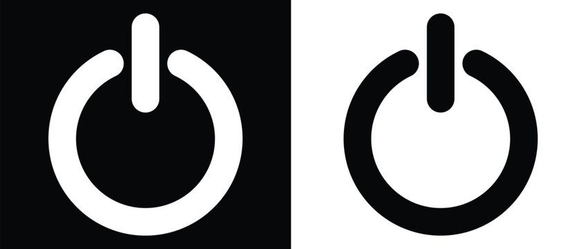 Power button icons. On and off power button concept. Power button sign on black and white background. Flat vector design.