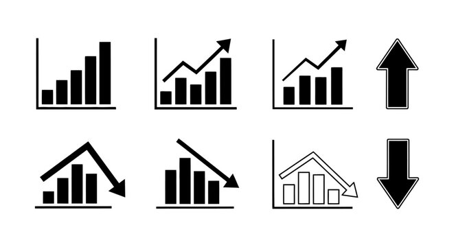 set of bar chart icons showing growth and decline up and down arrows