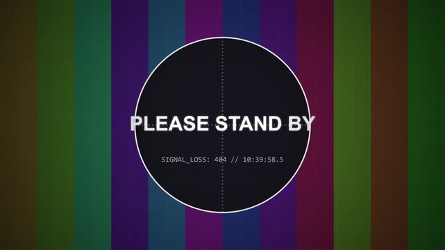 Vintage Television Test Card Screen with Please Stand By Text Overlay