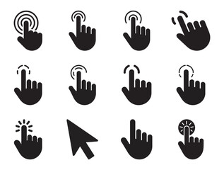 Fototapeta premium Finger touch click cursor hand gesture pointing tap mouse icons pack.