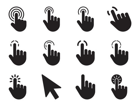 Finger touch click cursor hand gesture pointing tap mouse icons pack.