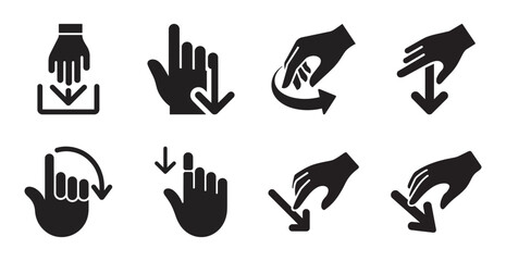Fototapeta premium Hand cursor icons for download, click, and drag actions.