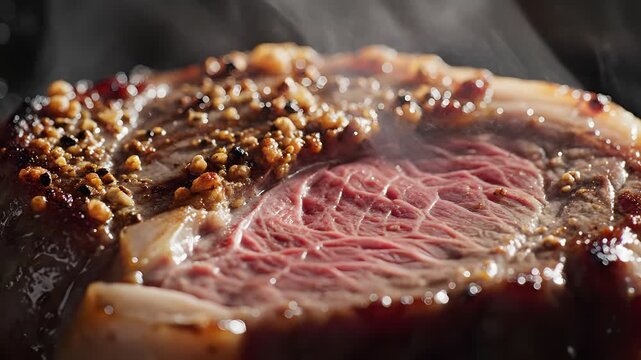 Close-up of a juicy grilled steak with a flavorful crust, seared to perfection