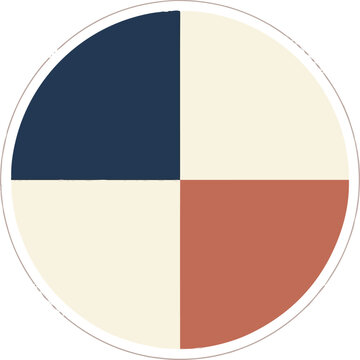 Minimalist circle graphic featuring four distinct quadrants of muted navy blue cream and terracotta tones for modern abstract design projects