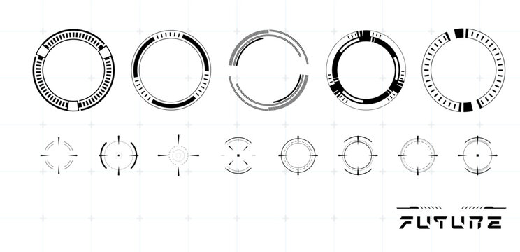 Set black circle technology or rounded futuristic . Vector editable
