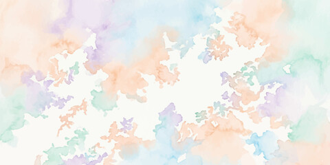 Fototapeta premium Soft watercolor splashes in pastel shades of peach, lavender, aqua, and mint create a dreamy, ethereal background, evoking a sense of calm and creativity.