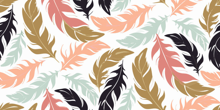 Feather pattern seamless design with colorful bird plumes