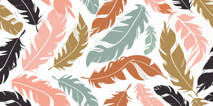 Feather pattern seamless design with colorful bird plumes