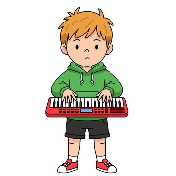 Cute Boy Playing Keyboard Cartoon