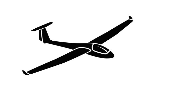 Vector illustration of glider airplane, black silhouette on a transparent background