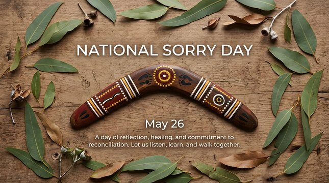 National Sorry Day Poster with Aboriginal Boomerang and Cultural