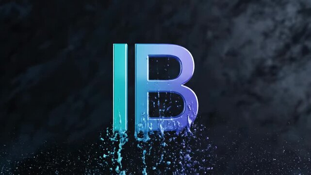 An illuminated, three-dimensional letter 'B' appears to be dissolving into cascading droplets of water against a moody, textured backdrop, showcasing a dynamic and fluid transition