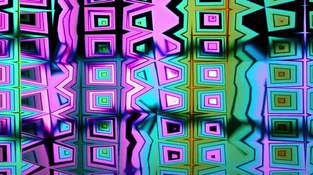Abstract psychedelic pattern with colorful geometric shapes and vibrant colors.