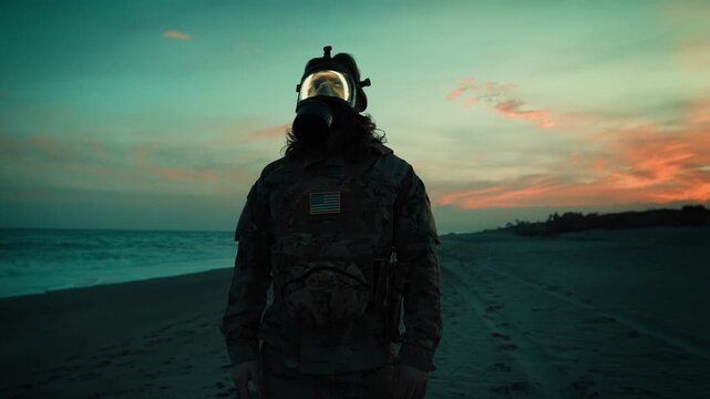 Memorial Day on a contaminated beach an American soldier pays homage to fallen