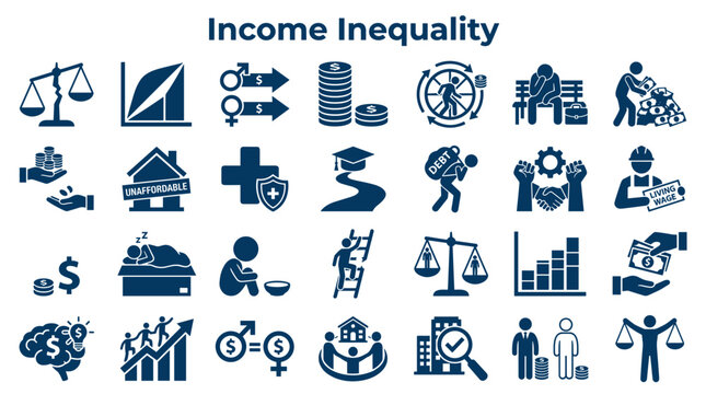 Income Inequality Social Issues and Economic Disparity Icons Representing Financial Gaps and Social Stratification