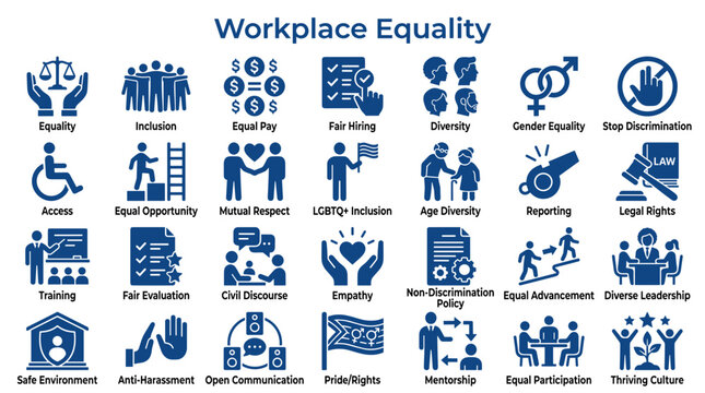 Workplace Equality and Diversity Icons Representing Inclusion Fair Hiring Opportunities and Respectful Workplace Concepts