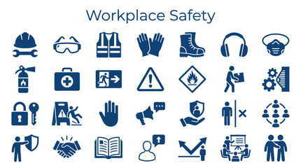 Fototapeta premium Workplace Safety Icons Collection representing Health and Security Measures in a Professional Environment