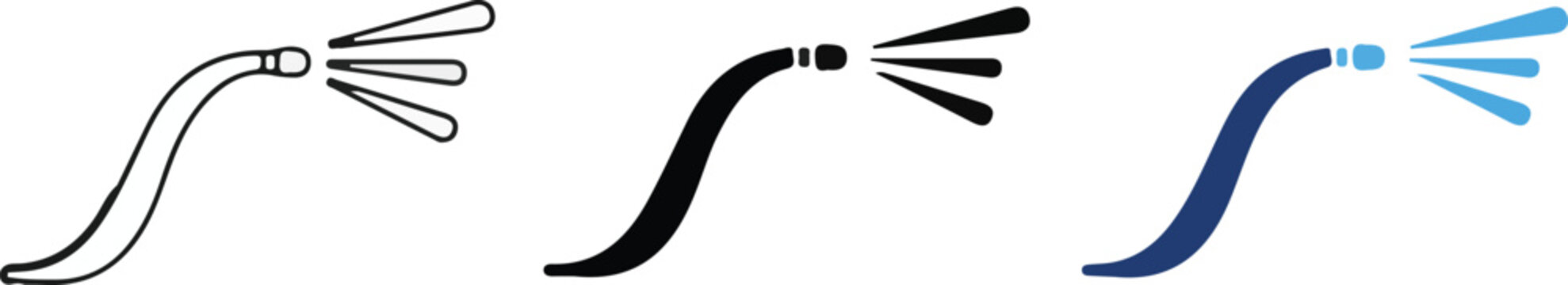 spray nozzle water hose icon set outline silhouette blue vector flat cleaning garden irrigation pressure wash ui design