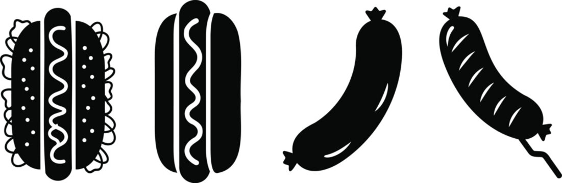 Hot dog sausage snack street food collection vector silhouette illustration graphic set.