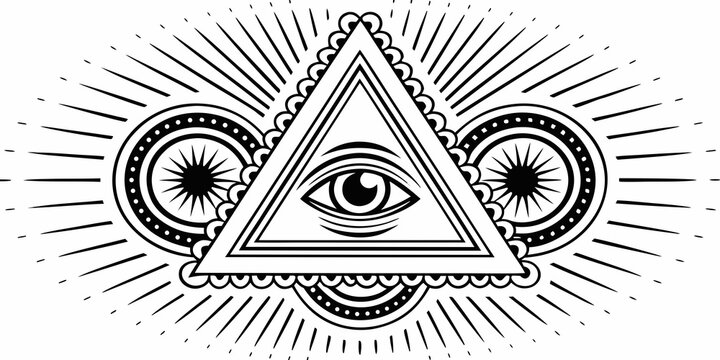 Eye of providence illustration black and white graphic design on white background